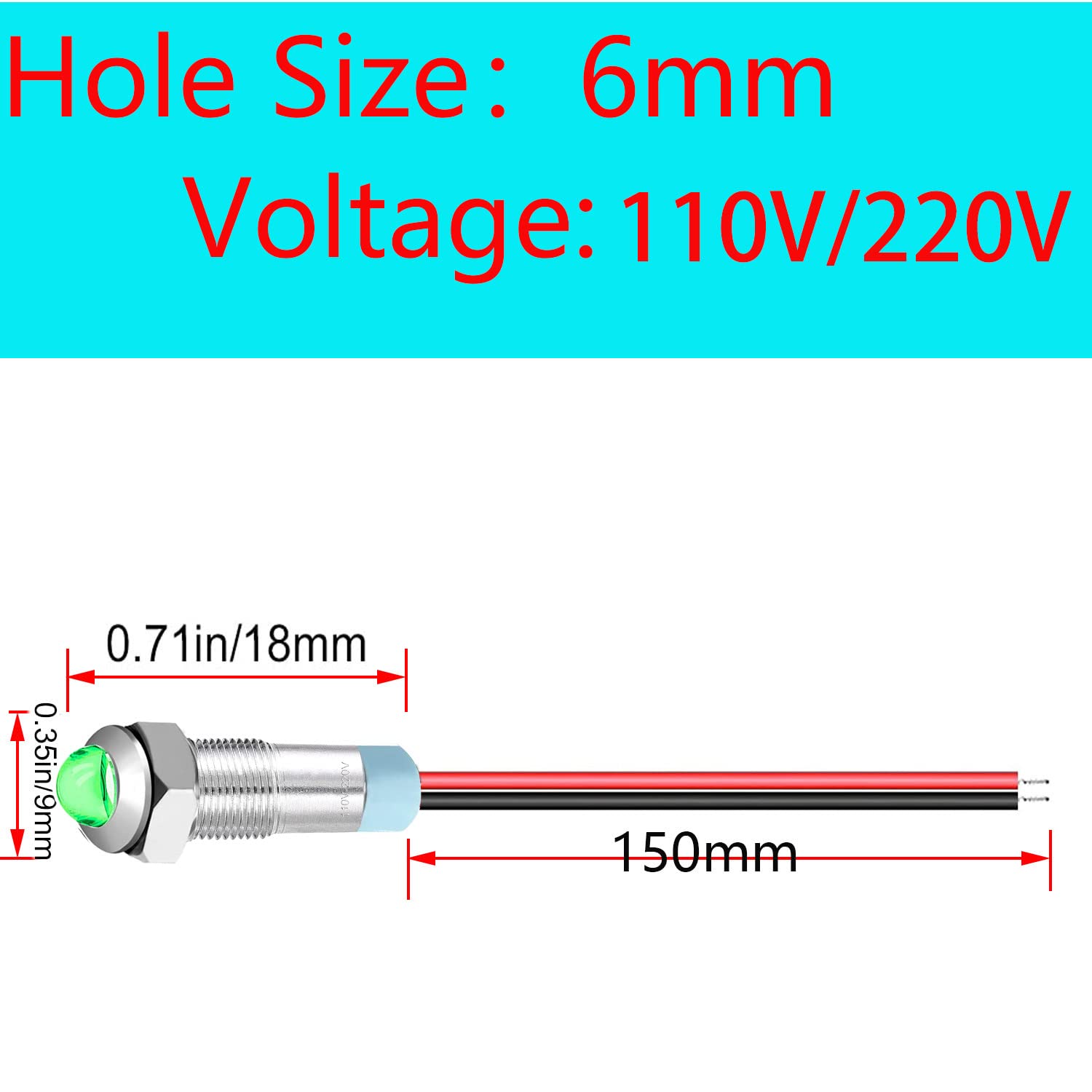 RUNCCI-YUN 10 pezzi 110V-220V 6mm Indicatore LED Metallico Luci di Segnalazione LED Lampada spia Cruscotto LED Pannello Pilota, per Auto Camion Van Barca (Verde)
