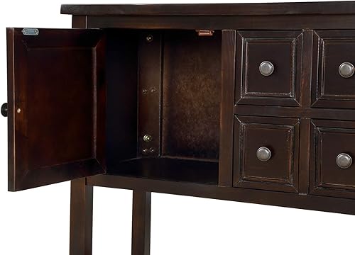 Miniatura 44 de Mesa consola con 2 armarios y 4 cajones, aparador de buffet de 46 pulgadas con estante inferior, mesa consola retro para cocina, pasillos, sala de