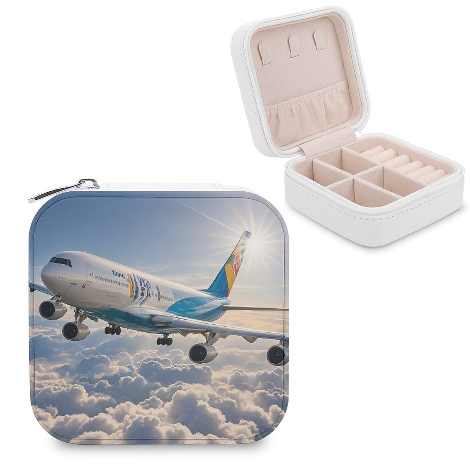 FekiLoot Airplane Travel Jewelry Box Small Jewelry Organizer Storage Case Portable PU Leather Mini Jewellry Travel Case Necklace Ring Storage Organizer Gift for Women