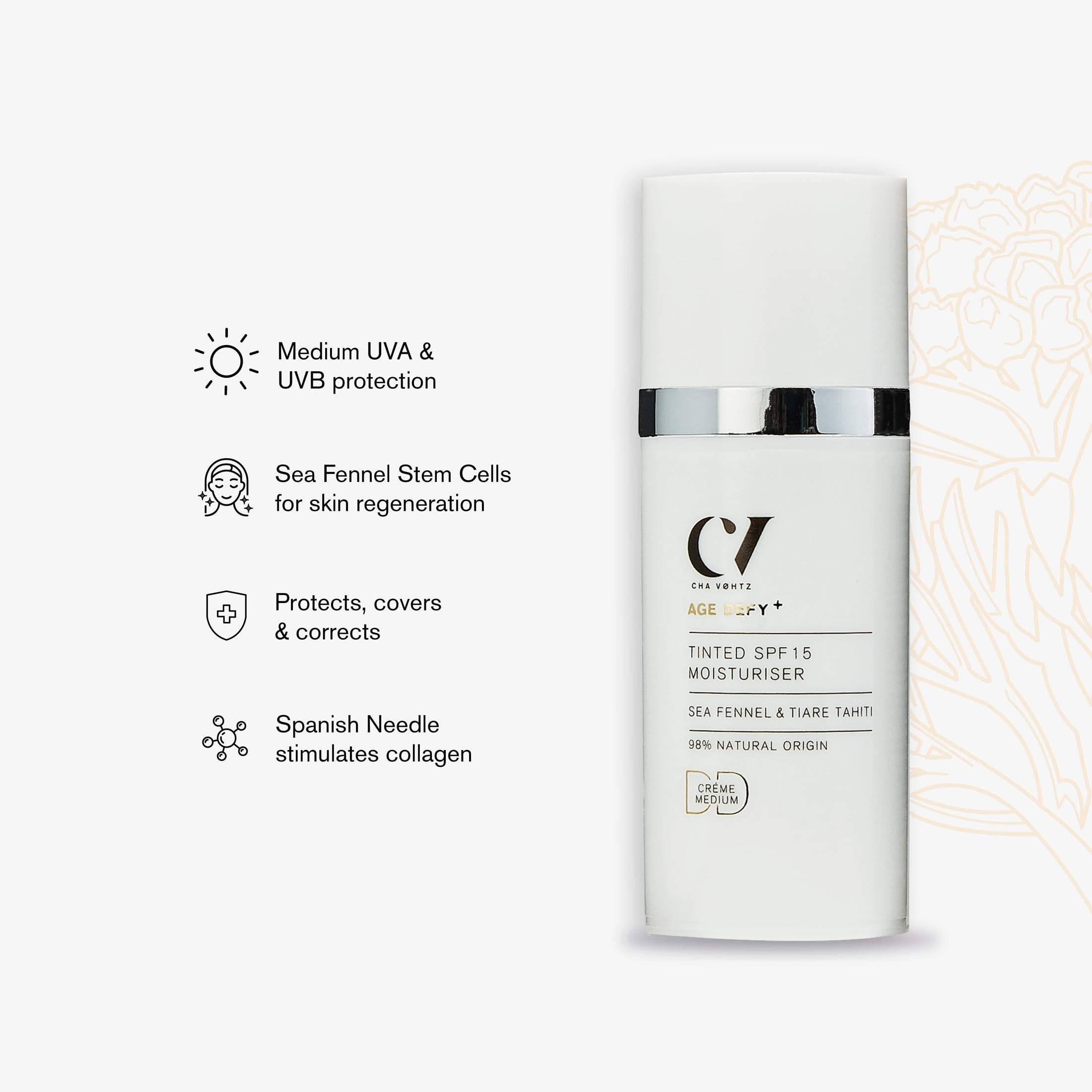 Green People Age Defy+ Getönte DD Feuchtigkeitscreme SPF15 Medium, 30ml | Mit leichter Deckkraft, SPF15 und natürlich ebenmäßiges Finish, Mit Meeresfenchel-Stammzellen und Spanischer Nadel, Vegan
