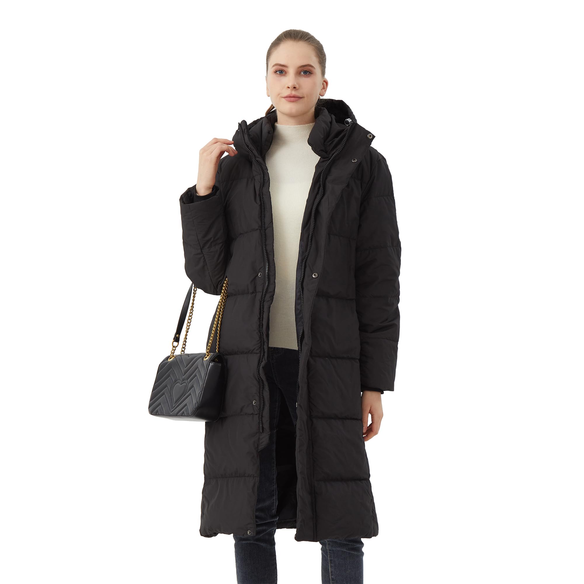 ANYIELIEMO Women's Long Down Jacket with Hood 90% White Duck Down Puffer Coat Warm Winter Oversized Outerwear