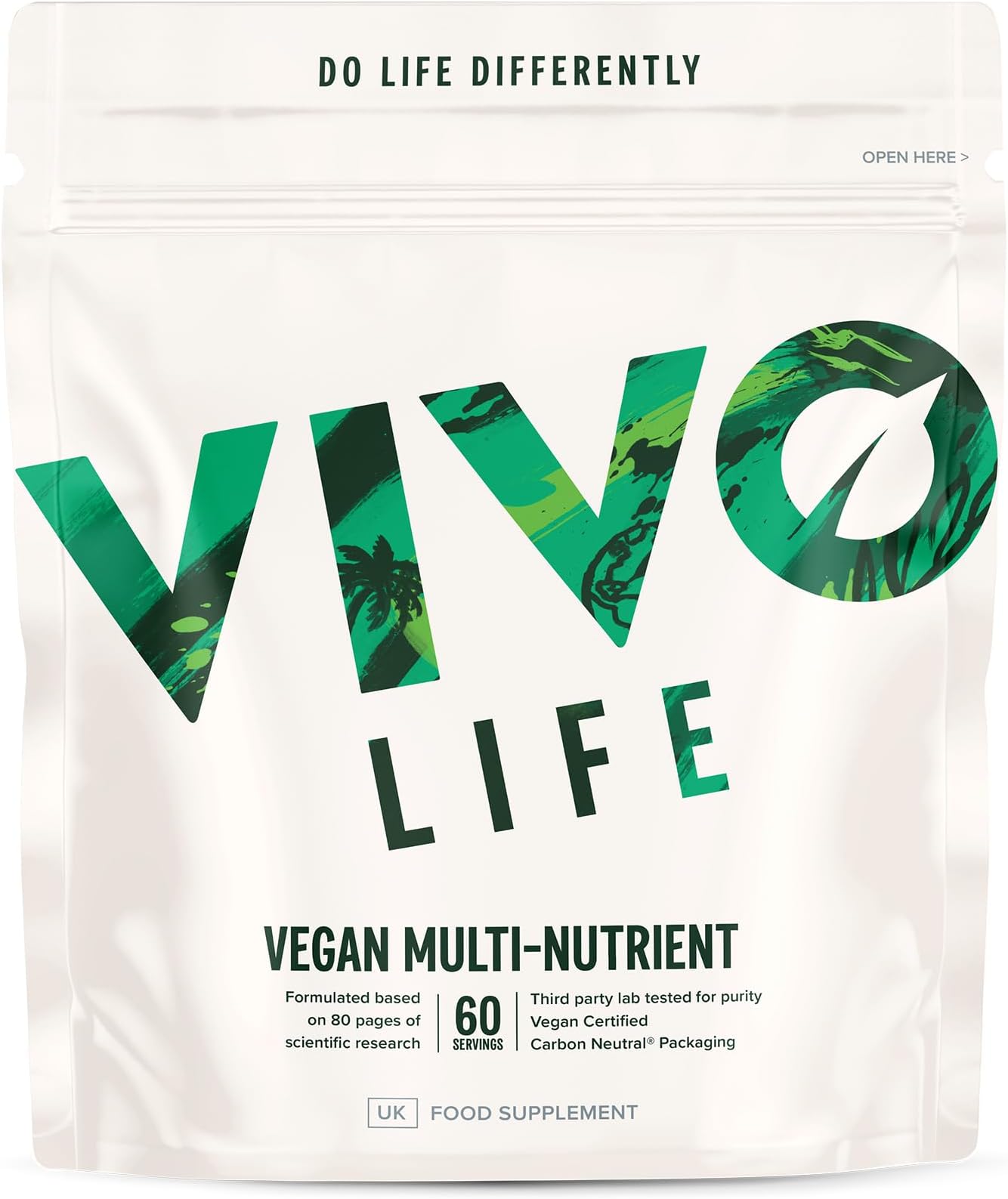 Vivo life - Vegan Multivitamin Multinutrient & Mineral Supplement, 60 Day Supply, 120 Capsules, with Vitamins A, D3, B12 and Zinc