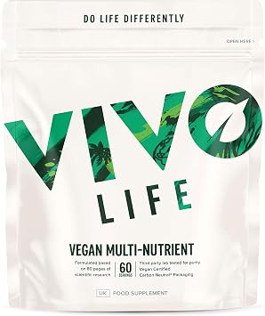 Vivo Life Vegan Multivitamin Multinutrient & Mineral Supplement | 60 Day Supply, 120 Capsules, with Vitamins A, D3, B12 and Zinc