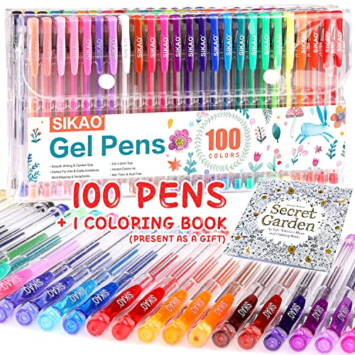 Sikao 100 Unique Colors Gel Pens For Adult Coloring Book Markers No Bleed, Colored Gel Pens Bulk, Colorful Gel Pen Set Assorted Gel Ink Metallic Pastel Rainbow Neon Sparkly Glitter Gel Pens For Kids #TOP1