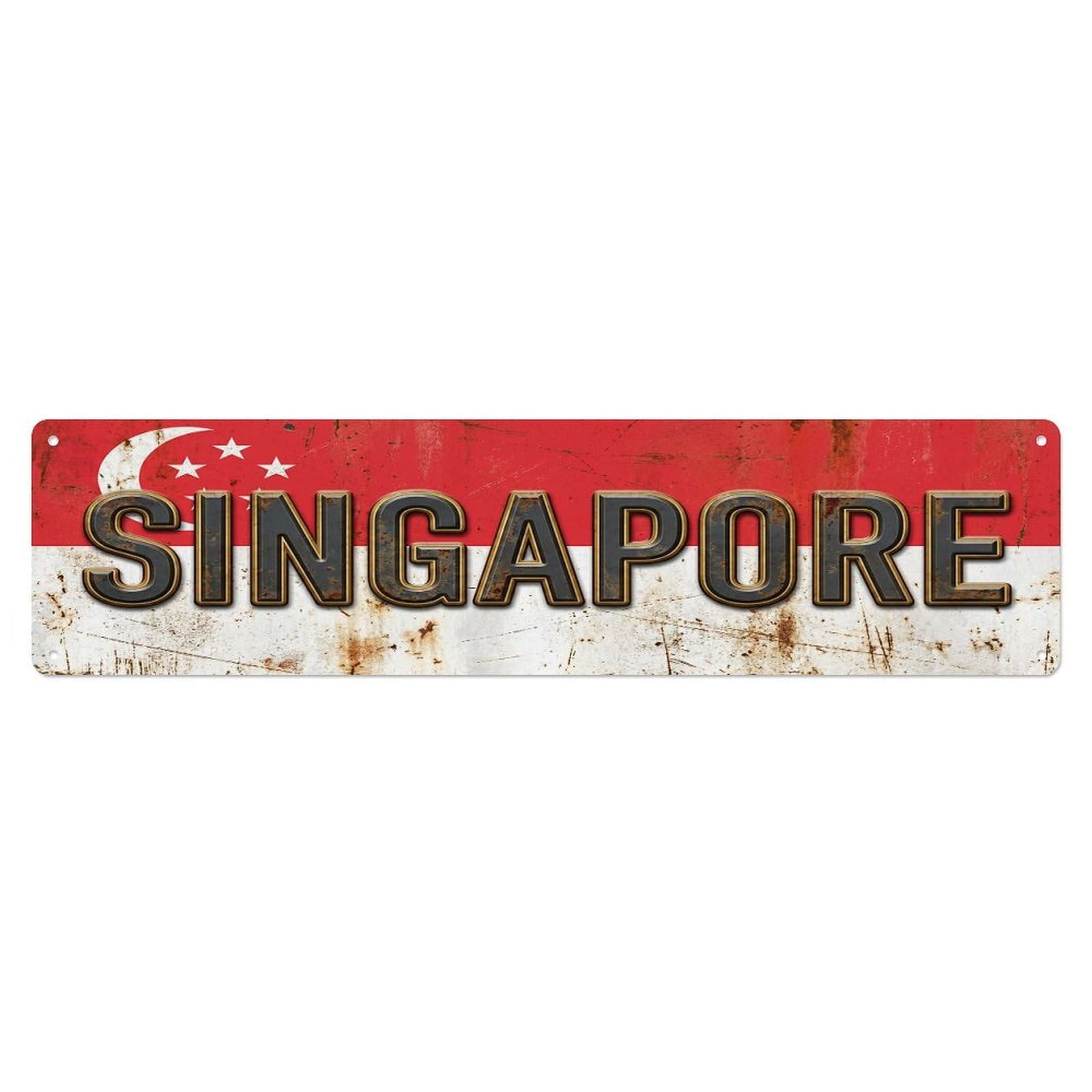 Vintage Singapore Flag Pattern Metal Tin Sign