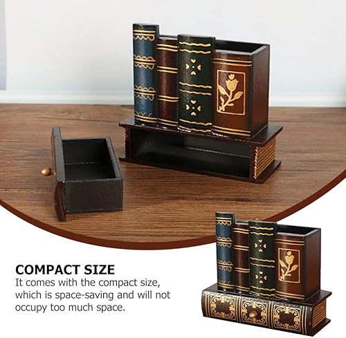 Miniatura 7 de Kisangel Caja de libros falsos de madera vintage, soporte de almacenamiento para lápices, adornos de libros antiguos, libro falso clásico de 15 x