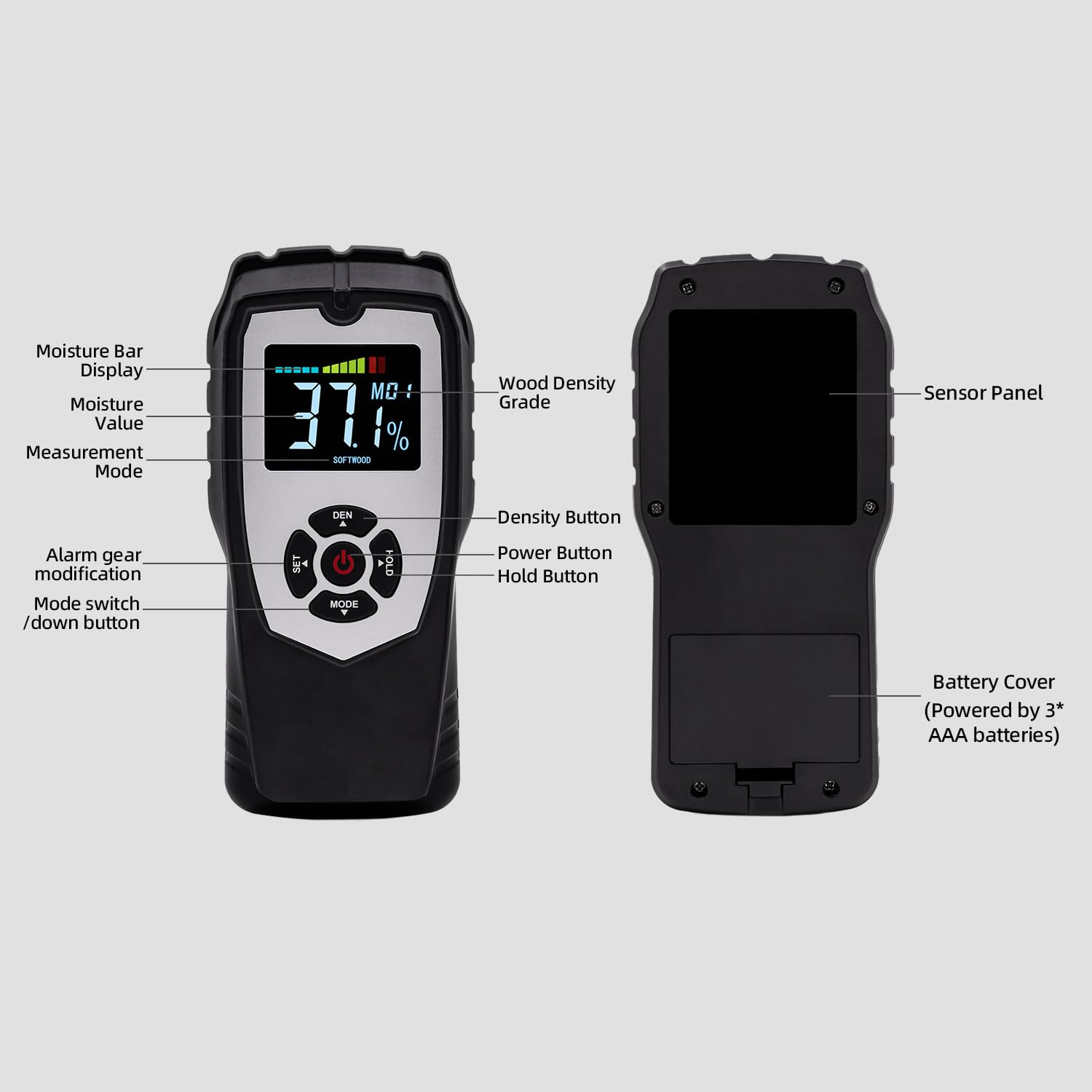 Mcbazel Misuratore Umidità Muri Digitale, Rivelatore di Umidità Igrometro, Moisture Meter per Legno, Pareti, Intonaco, Muratura, Profondità di Analisi 0-50 mm