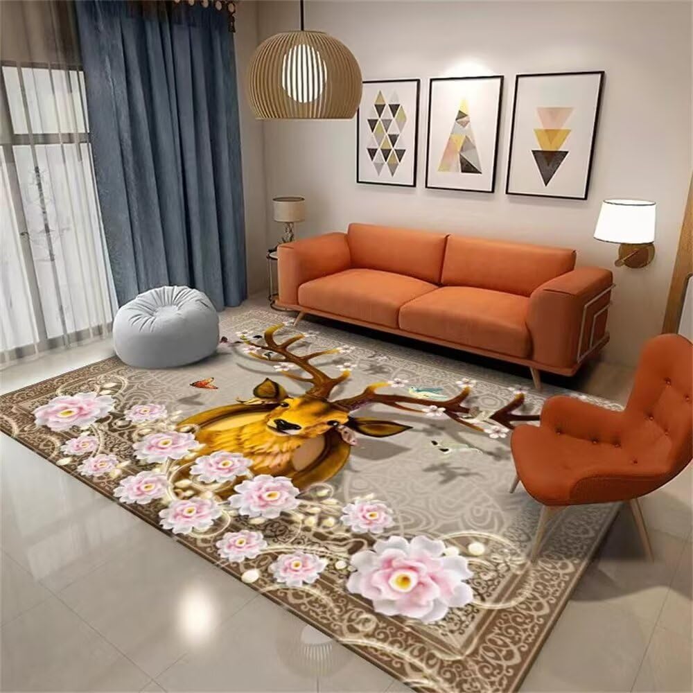 Tapis de salon 200x250cm rose floral vintage pour grande chambre douce