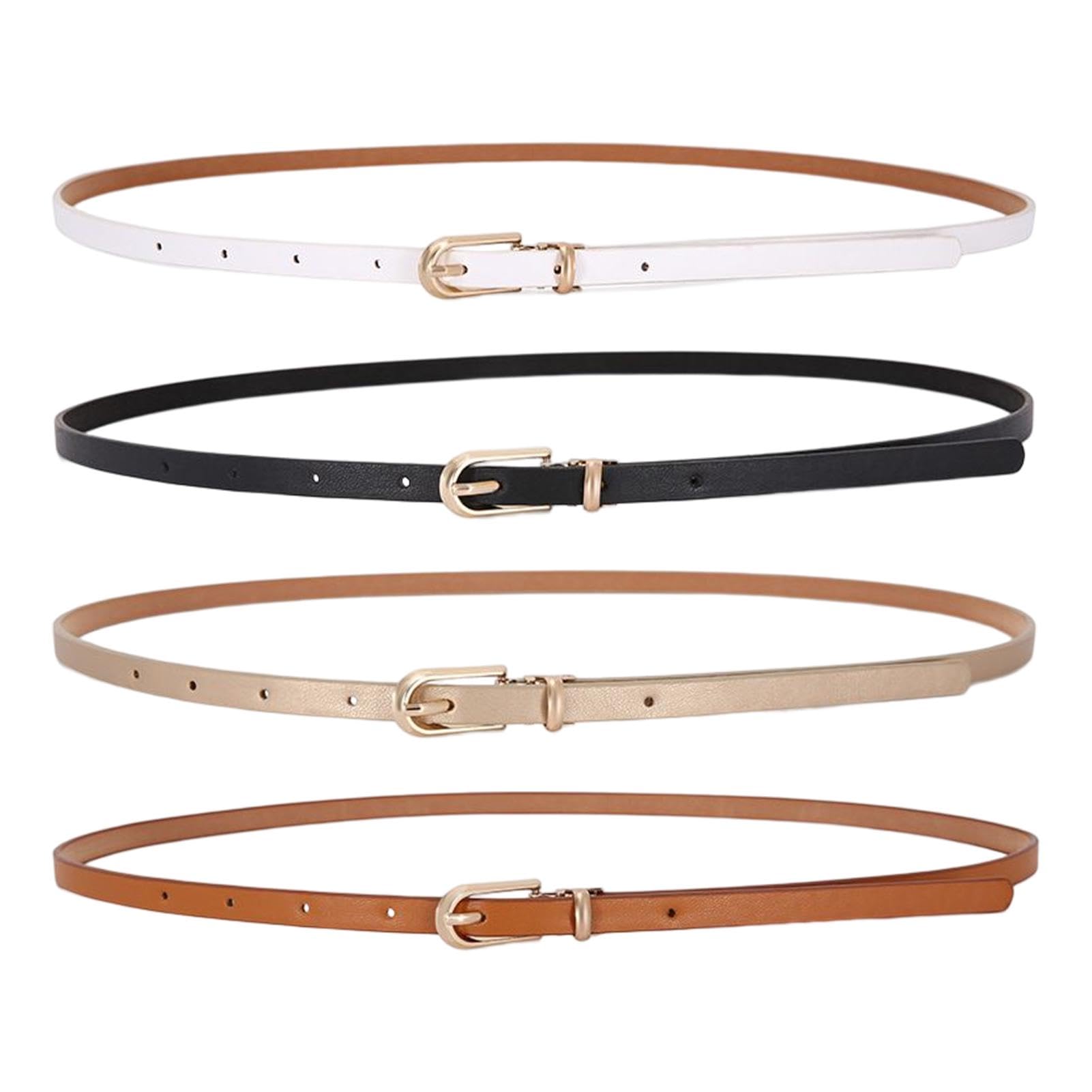 Tookie 4pcs Leather Belts, Thin Waist Slim Leather Belt PU Women Skinny Ladies Girls Valentines Day(as shown), As Shown, One size