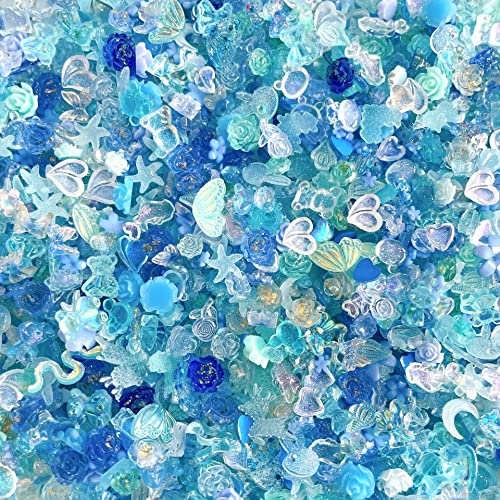 DUOLEIMI ネイルパーツ 花 ハート 種類豊富 100pcs リボン ネイルデザイン 3D 立体 アクセサリーパーツ 蛇 星 レジン用 DIY ジュエリーパーツ (青色系)