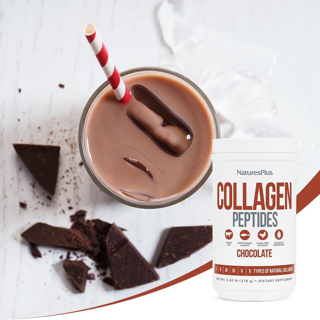 Nature´s Plus Collagen Peptides Chocolate | 378g | Colageno Marino Hidrolizado Puro | Peptidos de Collageno | Péptidos de Colágeno para Articulaciones | Multi Hydrolyzed | En Polvo | Sabor Chocolate