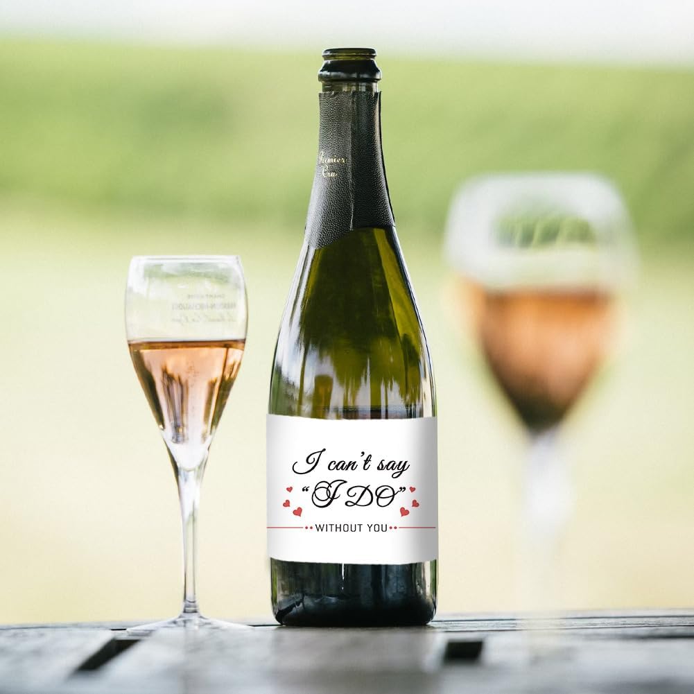 PH PandaHall 40PCS Bridesmaid Mini Champagne Bottles Label Wine Sticker 4 Styles Waterproof Wedding Favor Labels Bride Tribe Label for Bridesmaid Proposal, I Can't Say I Do Without You