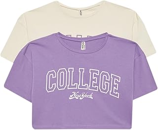 بلوزة قصيرة بأكمام ورقبة دائرية للبنات من ديفاكتو قطعتين