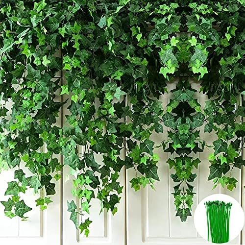 ZEACCT Artificial Ivy Garland,Ivy Garland Fake vine UV Resistant Green Leaves Fake Plants Hanging Vine Plant for Wedding Party Garden Wall Decoration 12 Pack 84Ft