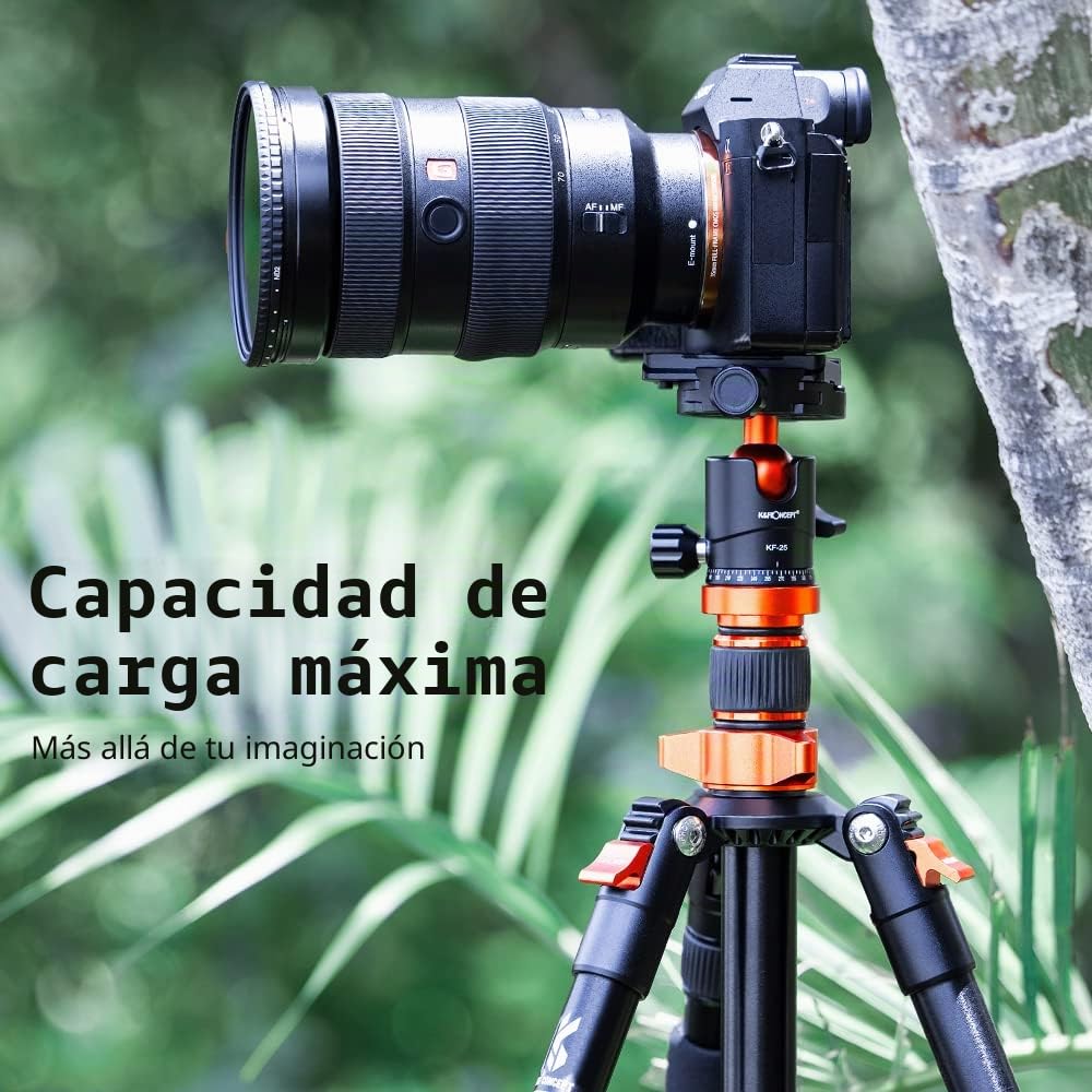 K&F CONCEPT BH-25 Cabeza de Bola de Trípode para Cámara con Placa de Liberación Rápida de 1/4'' y Nivel de Burbuja, Capacidad de Carga de 8 KG para Trípode, Monopié, Cámara