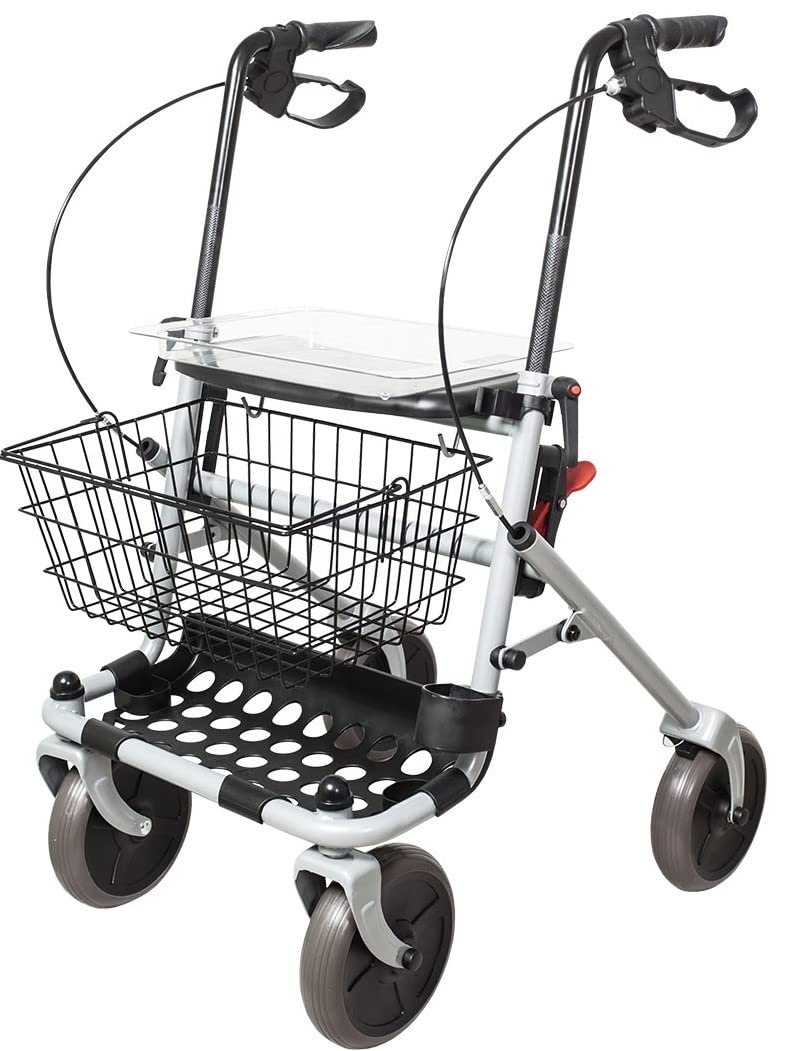 Rollator Regolabile in Altezza con Cestino e Vassoio in Acciaio