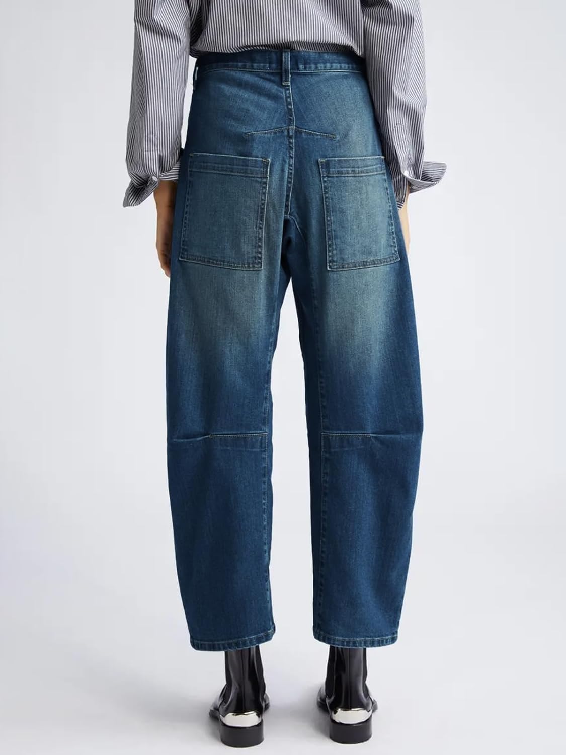 PLNOTME Womens Baggy Barrel Horseshoe Jeans High Waisted Wide Leg Vintage Denim Pants with Front Pockets - Image 2