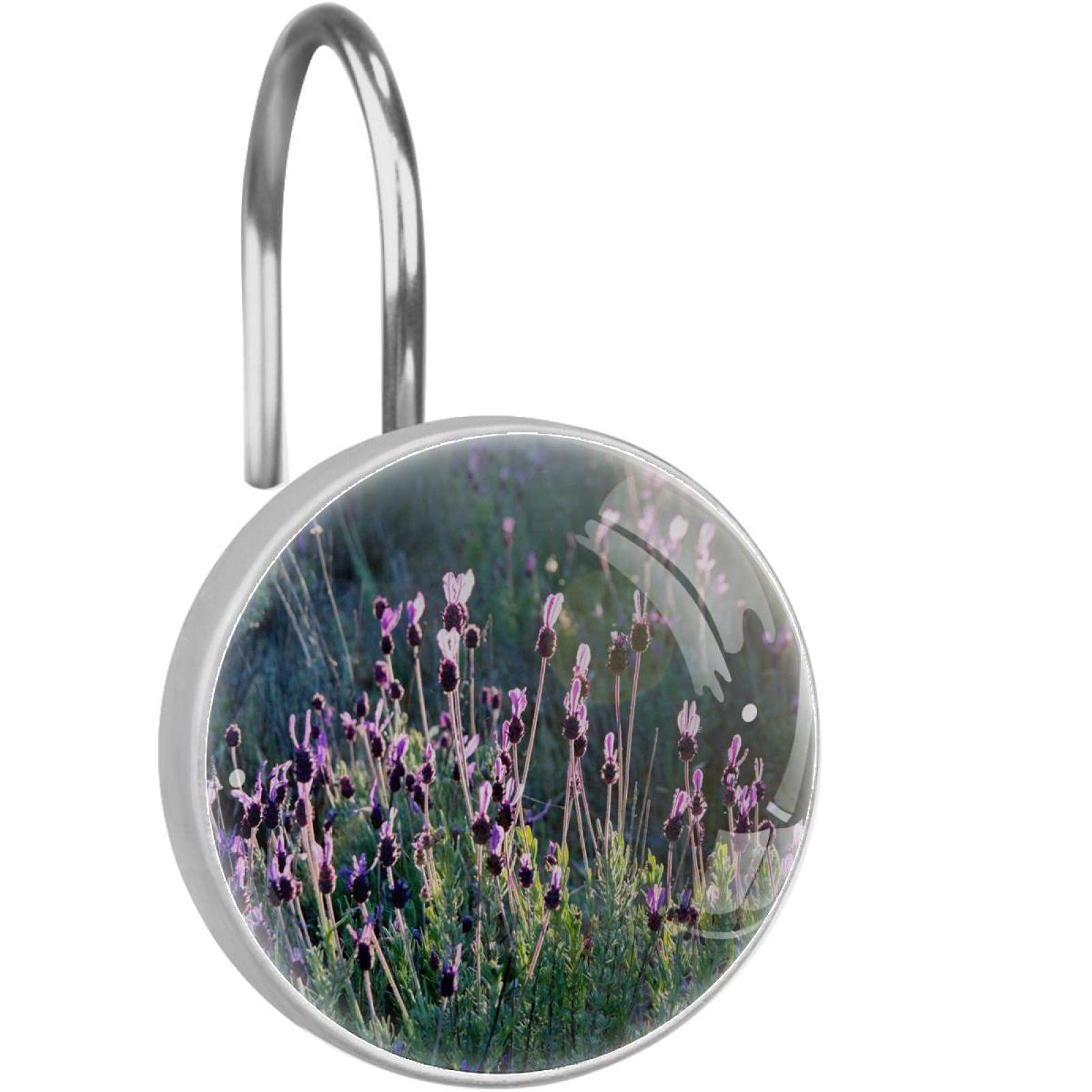 Anneaux de rideau de douche antirouille, acier inoxydable robuste et médaillon fleur durable