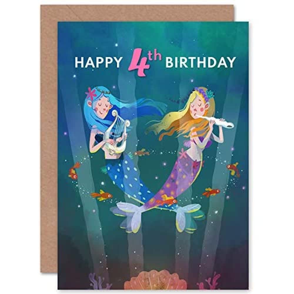 Wee Blue Coo Mermaid Music Birthday 4th Greetings Card