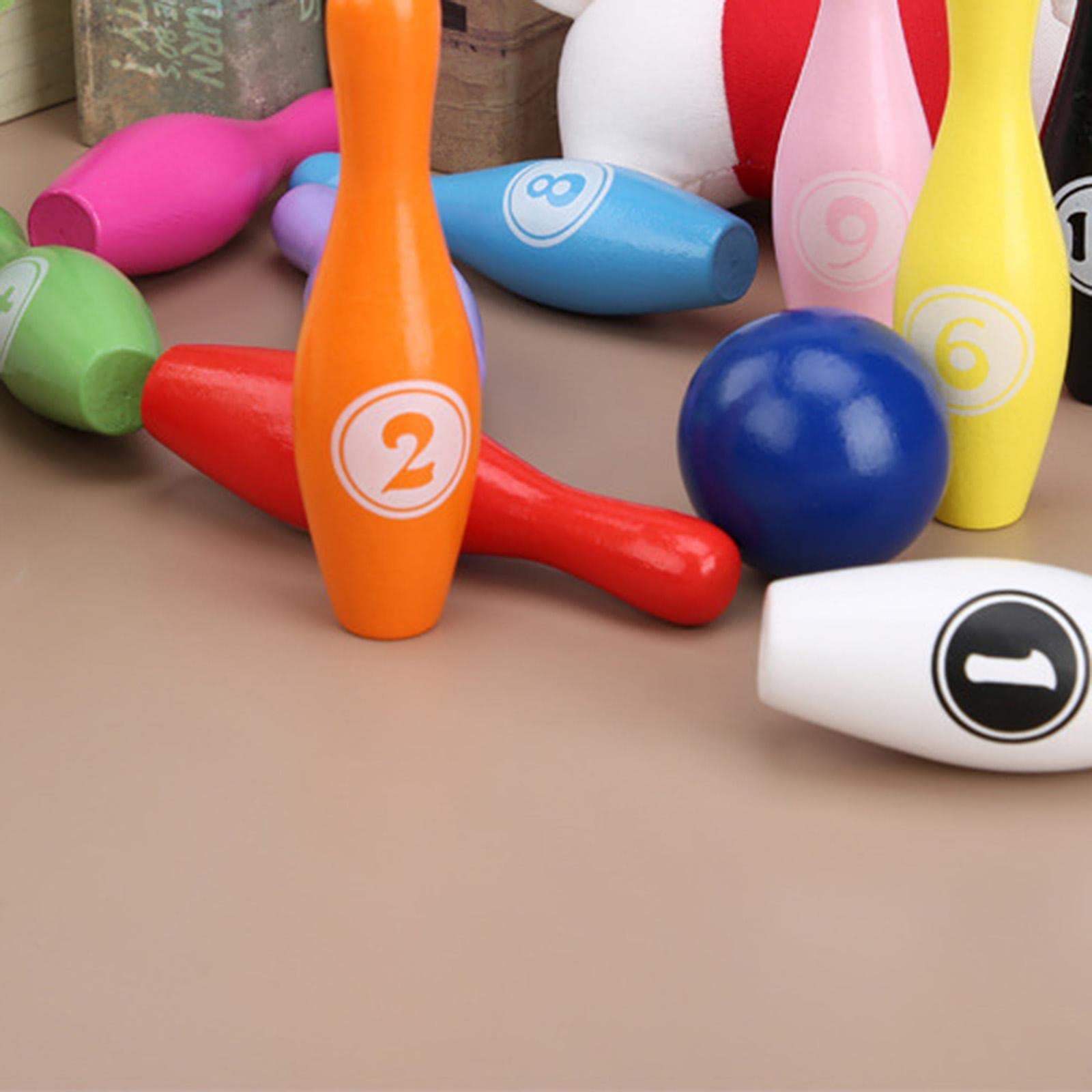Gralara 12 Stück Bowling Set Kinder Spielzeug Holz Bowling Kegelspiel Pins Bälle Lernspiel Sportspiel für Indoor Outdoor Familienfeier Kita Hof
