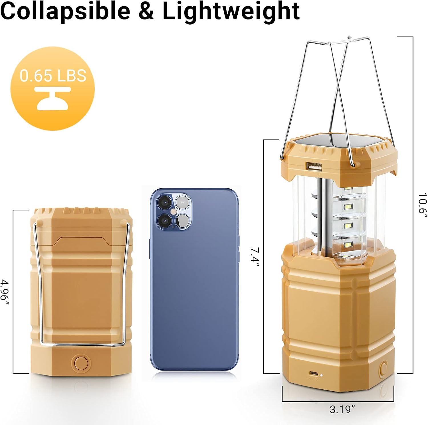 Electric LED Camping Lantern, Portable Solar Hand Crank Flashlight for Emergency, Rechargeable Bright Survival Tent Lamp with Long Hours, 3000mAh Power Bank with USB Charger for Power Outages Outdoors - - 