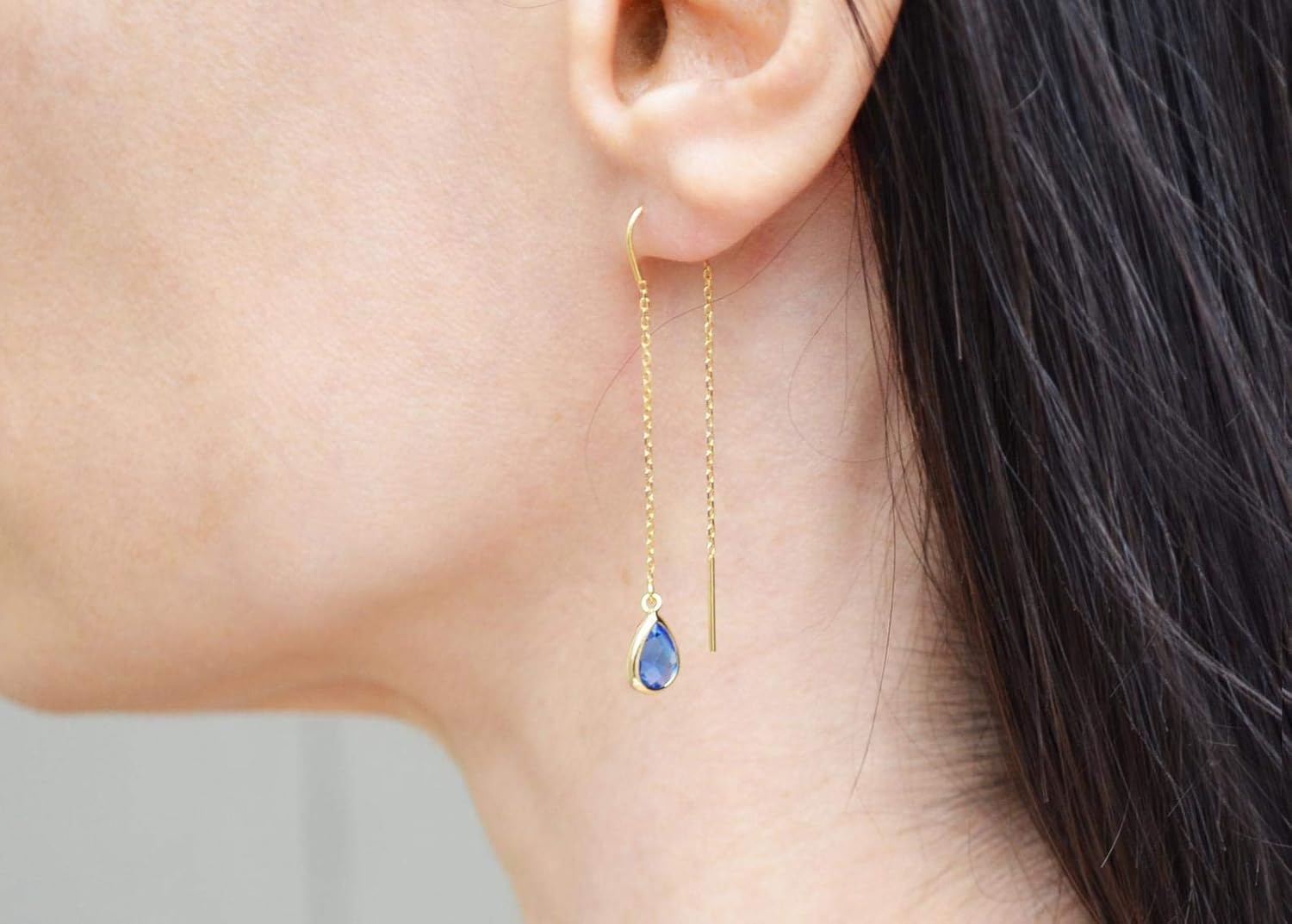 Threader Drop earrings, Dainty Birthstone earrings, Bridesmaid earrings, Birthday Gift