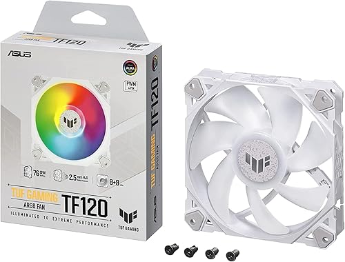 Miniatura 2 de ASUS TUF Gaming TF120 ARGB Case Fan White Edition - Paquete individual (1 unidad, sincronización Aura, ventilador ARGB direccionable silencioso,