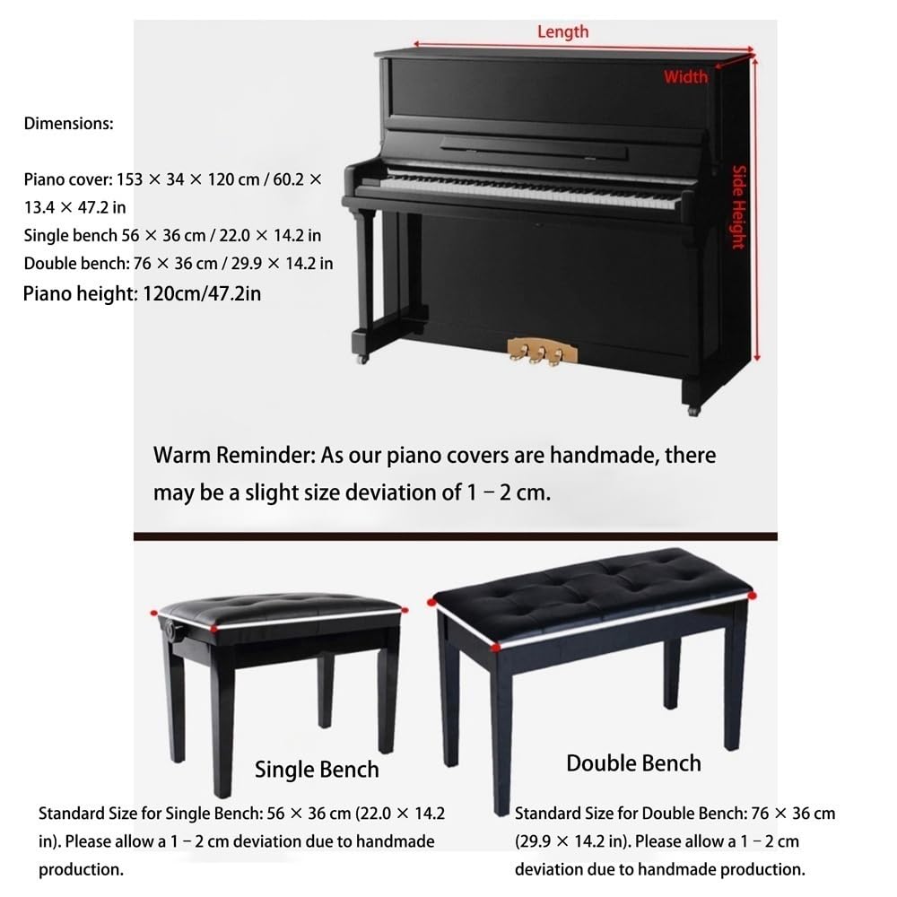 Copertura for pianoforte verticale, tessuto spesso blu, protezione completa, design con apertura centrale for la maggior parte dei pianoforti verticali(Piano Cover+Double Bench Cover)