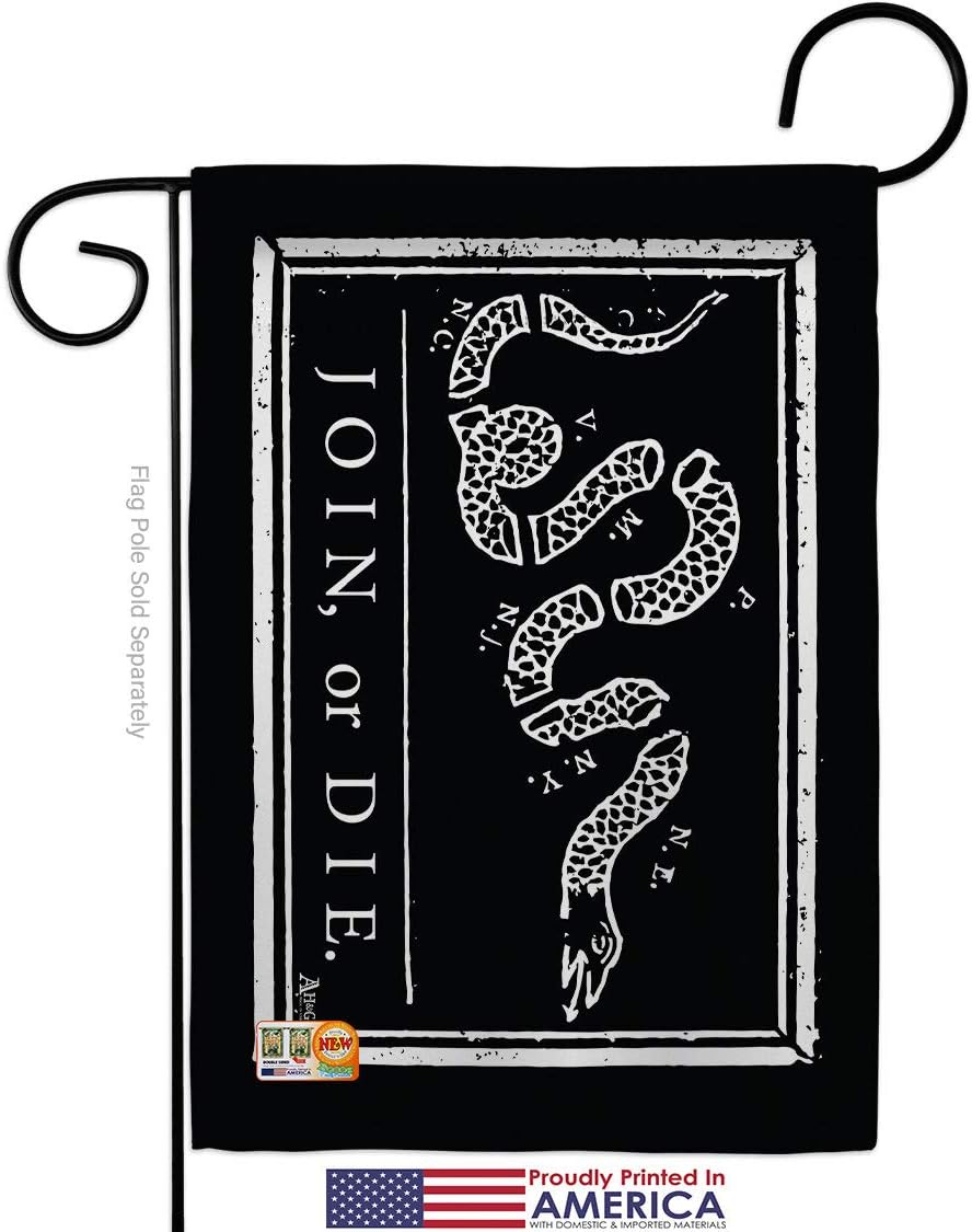 Black Join Or Die Garden Flag Set Wall Holder Americana US Historic July Memorial Veteran Independence United State American Small Decorative Gift Yard House Banner Made In USA 13 X 18.5
