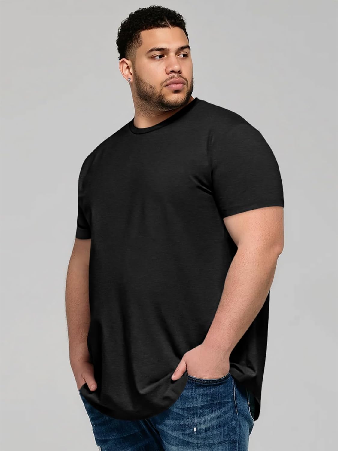 Runcati Mens Big and Tall Shirts Short Sleeve Crew Neck Casual T-Shirt Hipster Hip Hop Longline Tee Shirts - Image 3