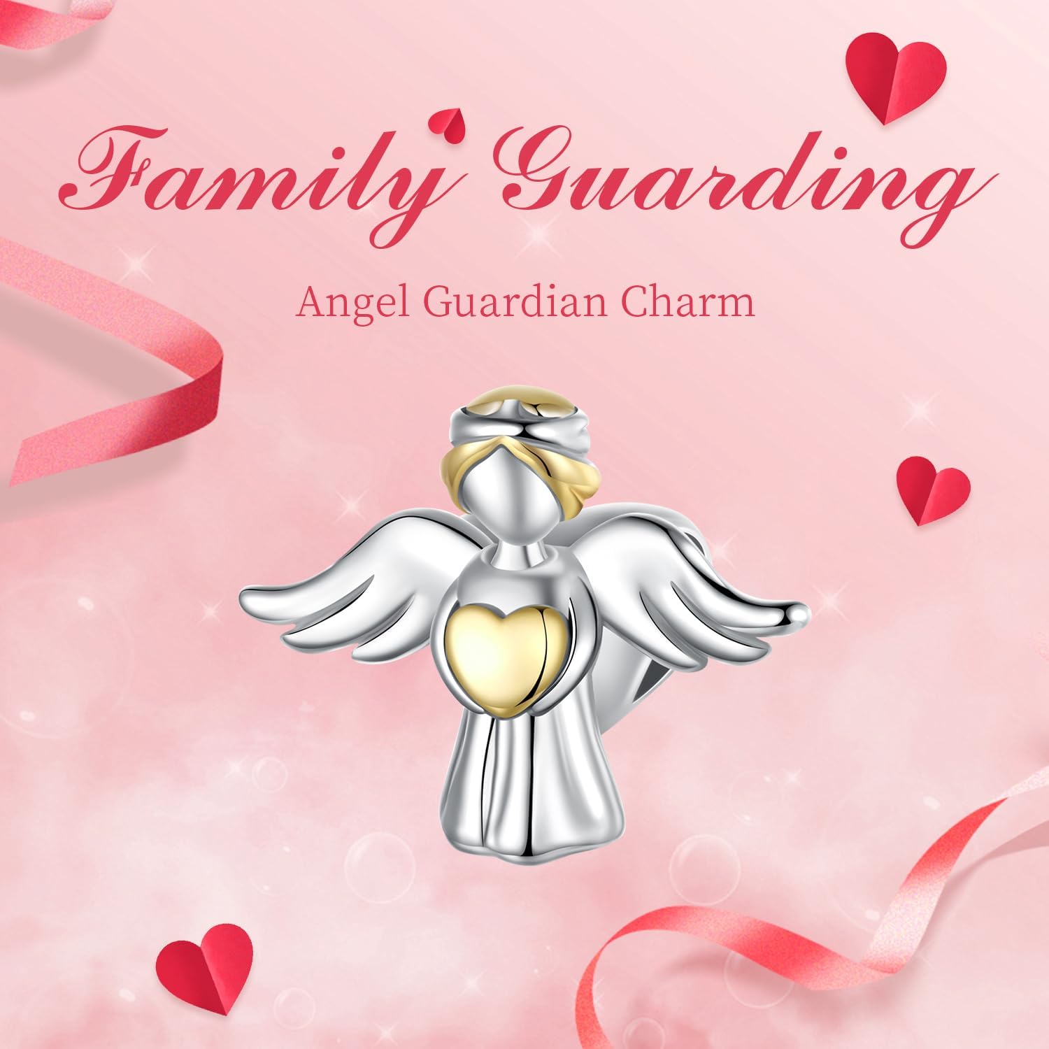 WOSTU 925 Sterling Silver Angel Love Heart Charms for Bracelet Angel Charms Christmas Mother's Day Birthday Jewelry Gifts for Women - Image 2