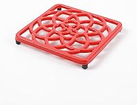 Vista 3 de HAWOK Enameled Cast Iron Square Trivet with Rubber Pegs, Metal Trivet for Hot Dishes, Red