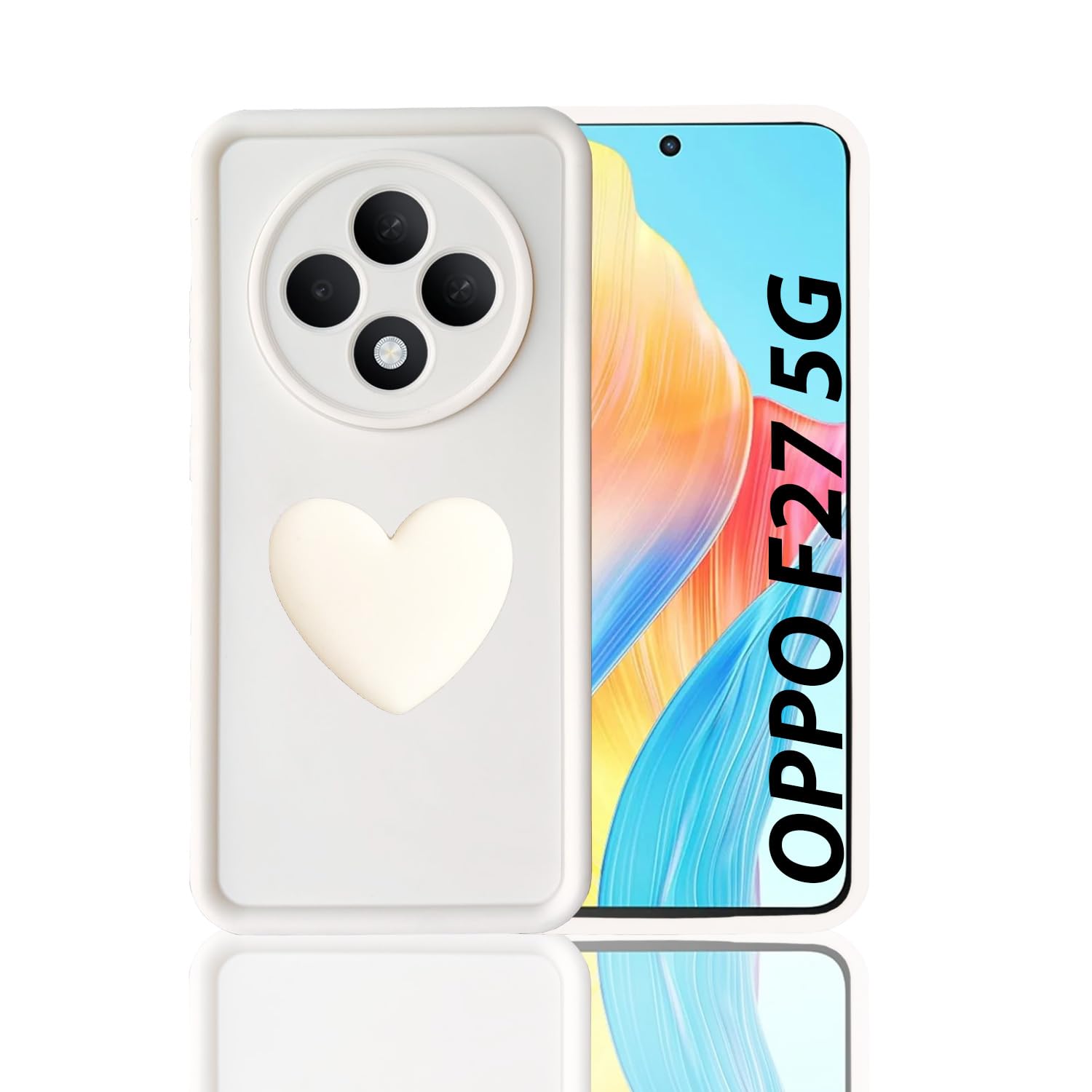 KC Back Cover for Oppo F27 5G - 3D Love Candy Heart Shockproof Soft Bumper Silicone Case with New Camera Protection (White)