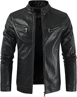 SRZYMJ Leather Jacket Men's Leather Coat Men's Black Long Parka Men's Cotton Undershirt Men's Rain Suit Men's Foldable Rain Jacket Fleece Lined