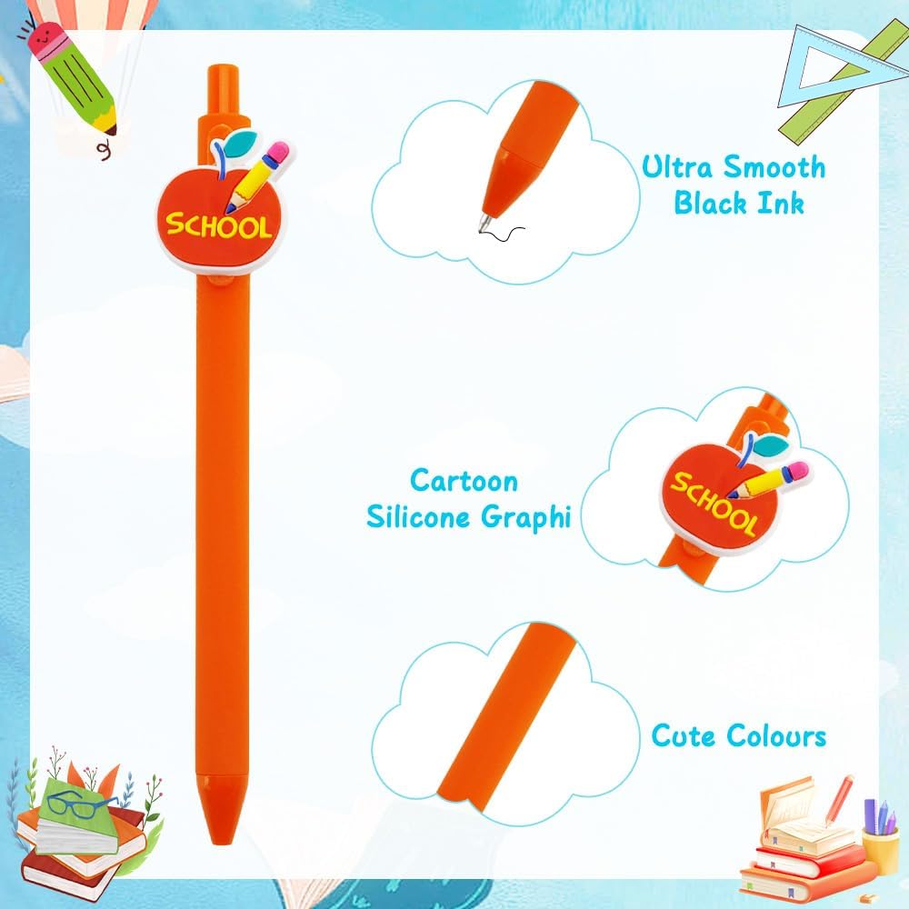 6PCS Back to School Pens,Teacher Valentine Gift,Back to School Gifts for Students Teacher,Easter Classroom Gifts,Cute Pen,Colorful Cartoon Funny Pen,Black Ink Writing Ballpoint with Patch - Image 3