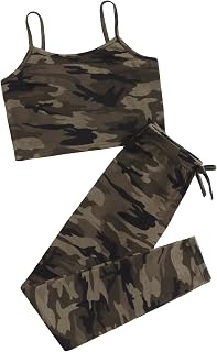 Girl's 2 Piece Outfits Camo Print Sleeveless Crop Cami Top and Leggings Set