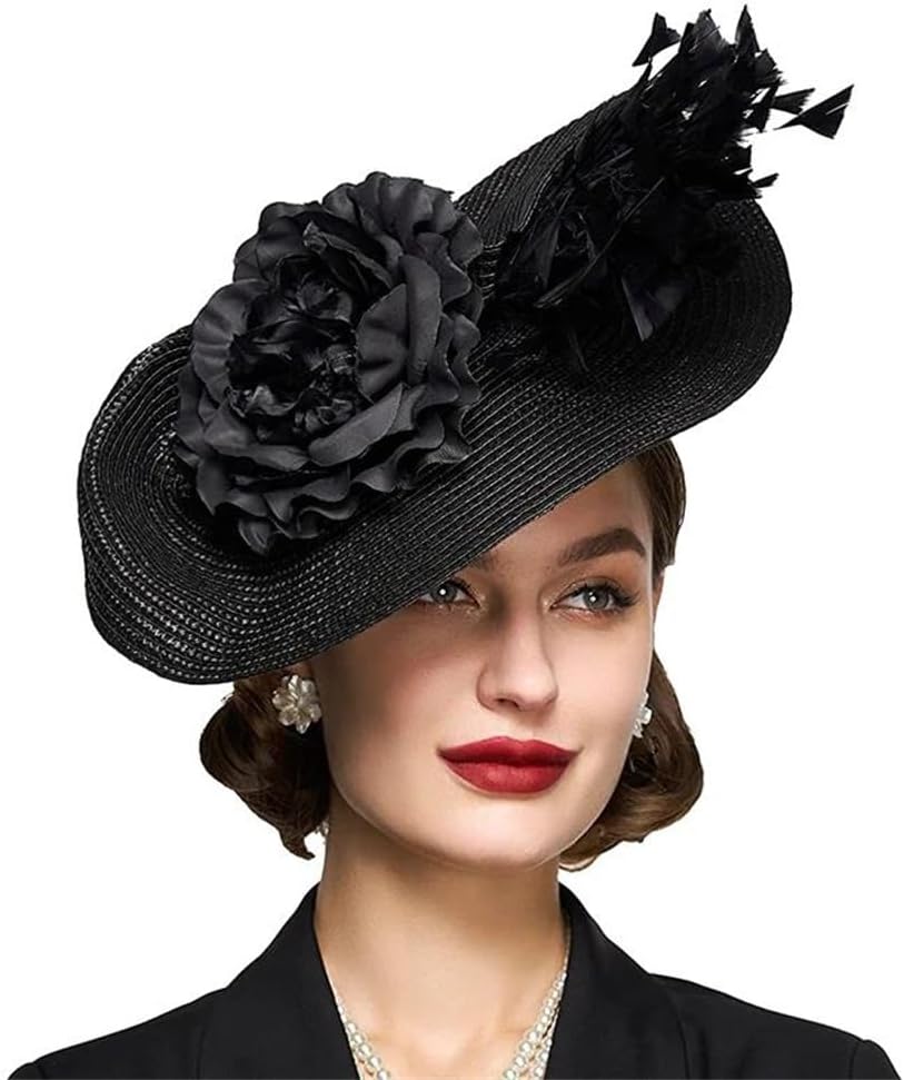 Womens Tea Party Feather Fascinator Kentucky Hat Fascinator Derby Hat Wedding Straw Pillbox Hat