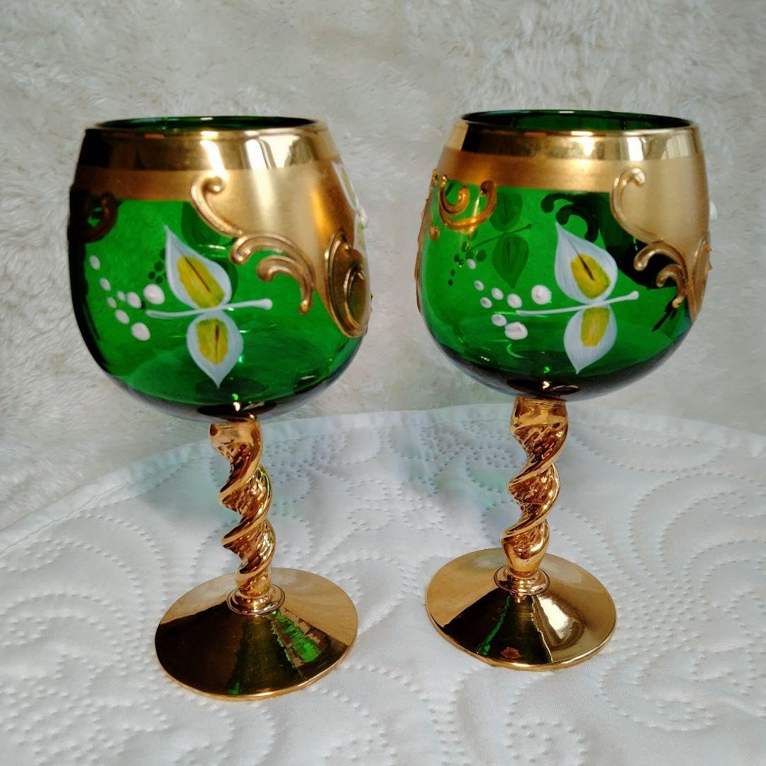 金色花柄ガラスデキャンタ＆グラスセット　ベネチアングラス 金色花柄ガラスデキャンタ＆グラスセット ベネチアングラス