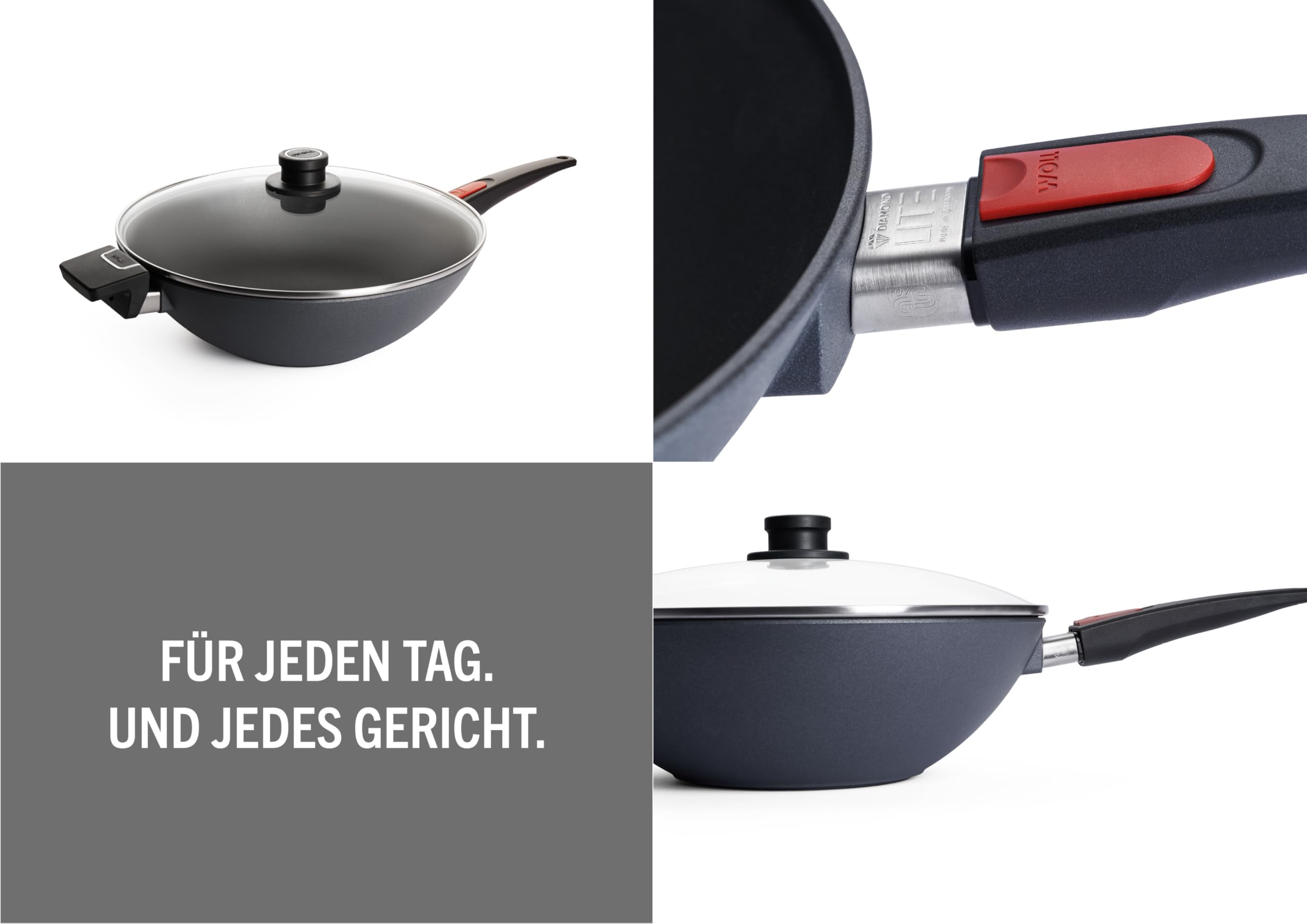 Woll Diamond Lite Wok- und Rührpfanne mit Deckel - Induktiv -, Ø 34 cm, 11 cm hoch - Geeignet für alle Herdarten, Aluminiumguss, Antihaft-Versiegelung, backofenfest, anthrazit