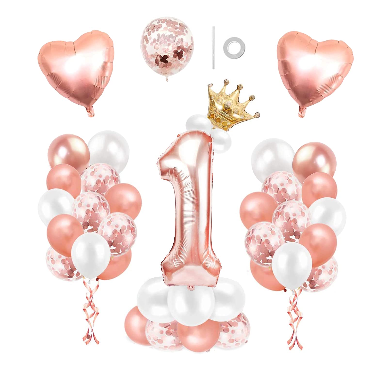 Buy KAINSY Rose Gold 1st Birthday Balloons, Number 1 Balloons with