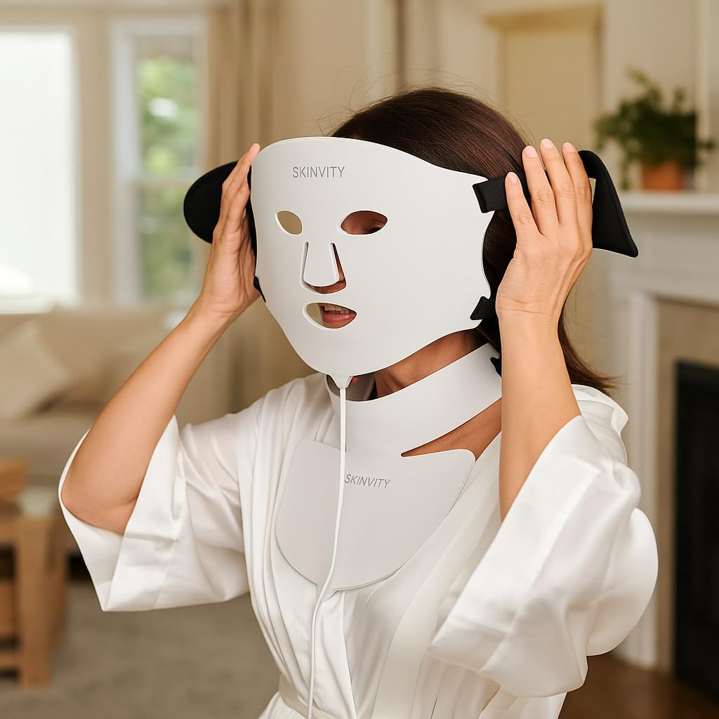 SKINVITY Máscara Facial LED Silicona | Luz Roja, Azul e Infrarroja