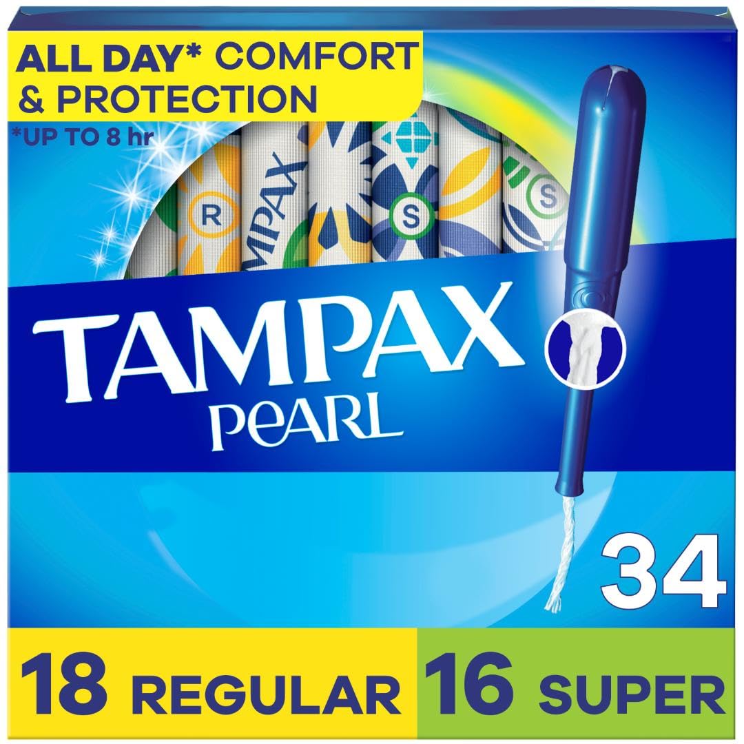 Tampax Pearl Absorbency with Leak Guard Braid Duo Unscented Tampons, Regular/Super, 34 Count