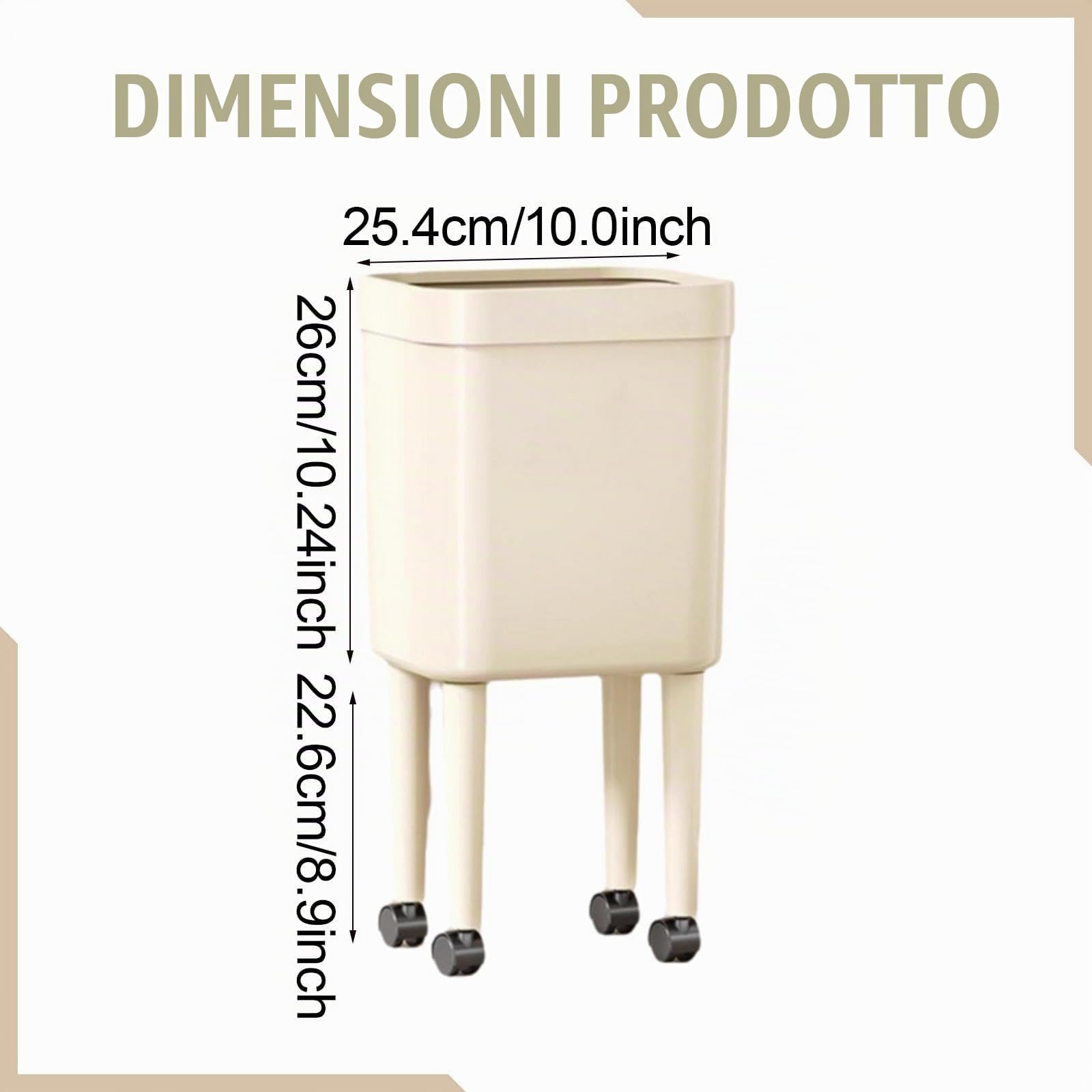 F Fityle Pattumiera con Gambe a rotelle, ergonomica, Robusta, Facile da Pulire, Comoda pattumiera per la casa, la Cucina, L'Ufficio e Il Bagno