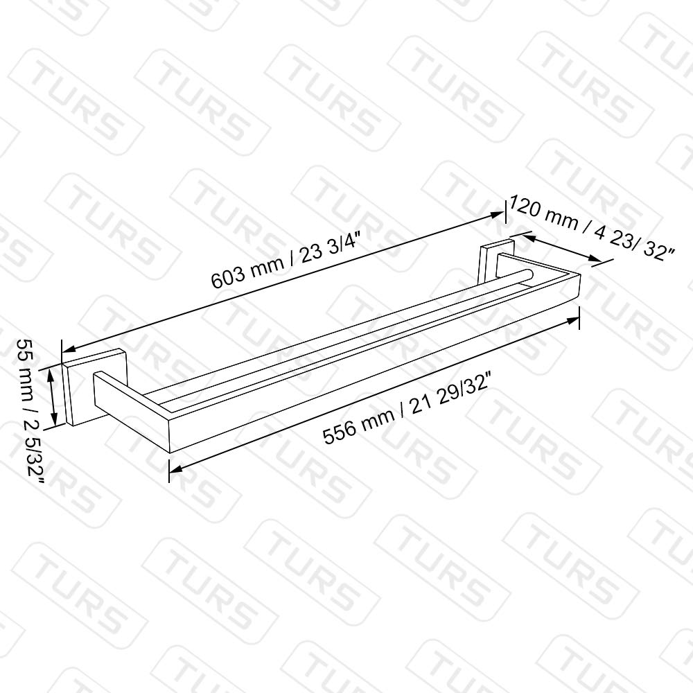 Turs SUS 304 Edelstahl-Handtuch-Rail-Bad-Regal mit Doppel-Stange-Handtuch-Rack Wandhalterung, polierte Oberfläche