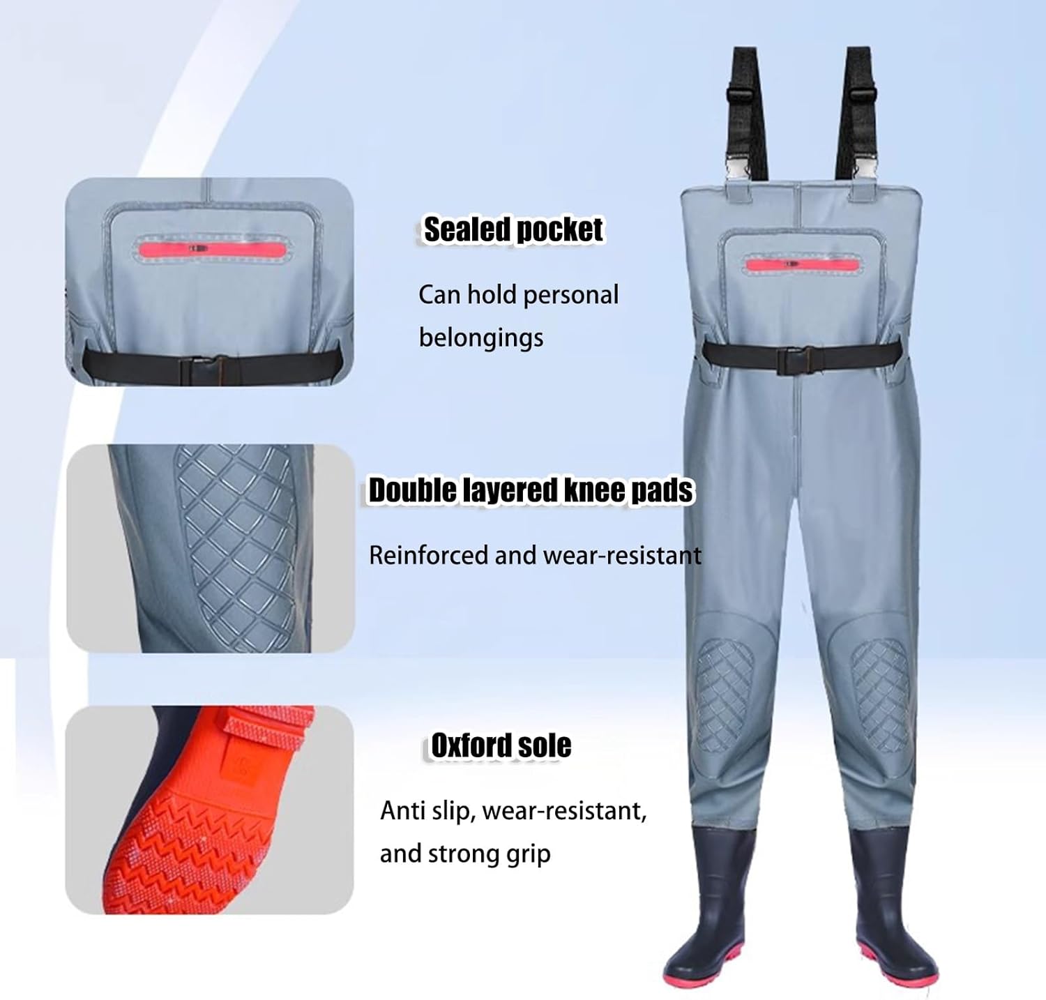 Thick Double-layer Knee Pads Chest Hip Waders for Men Waterproof,Used for Fishing, Car Washing