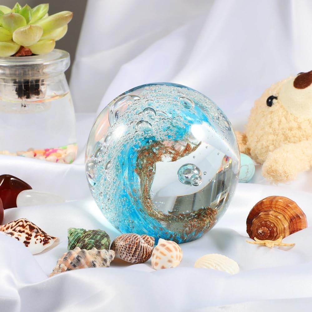 Eachave Glass Paperweight, Hand Blown Glass Figurines Ocean Wave Ball, Home Decor Collectible, Aquarium Decor - Image 4