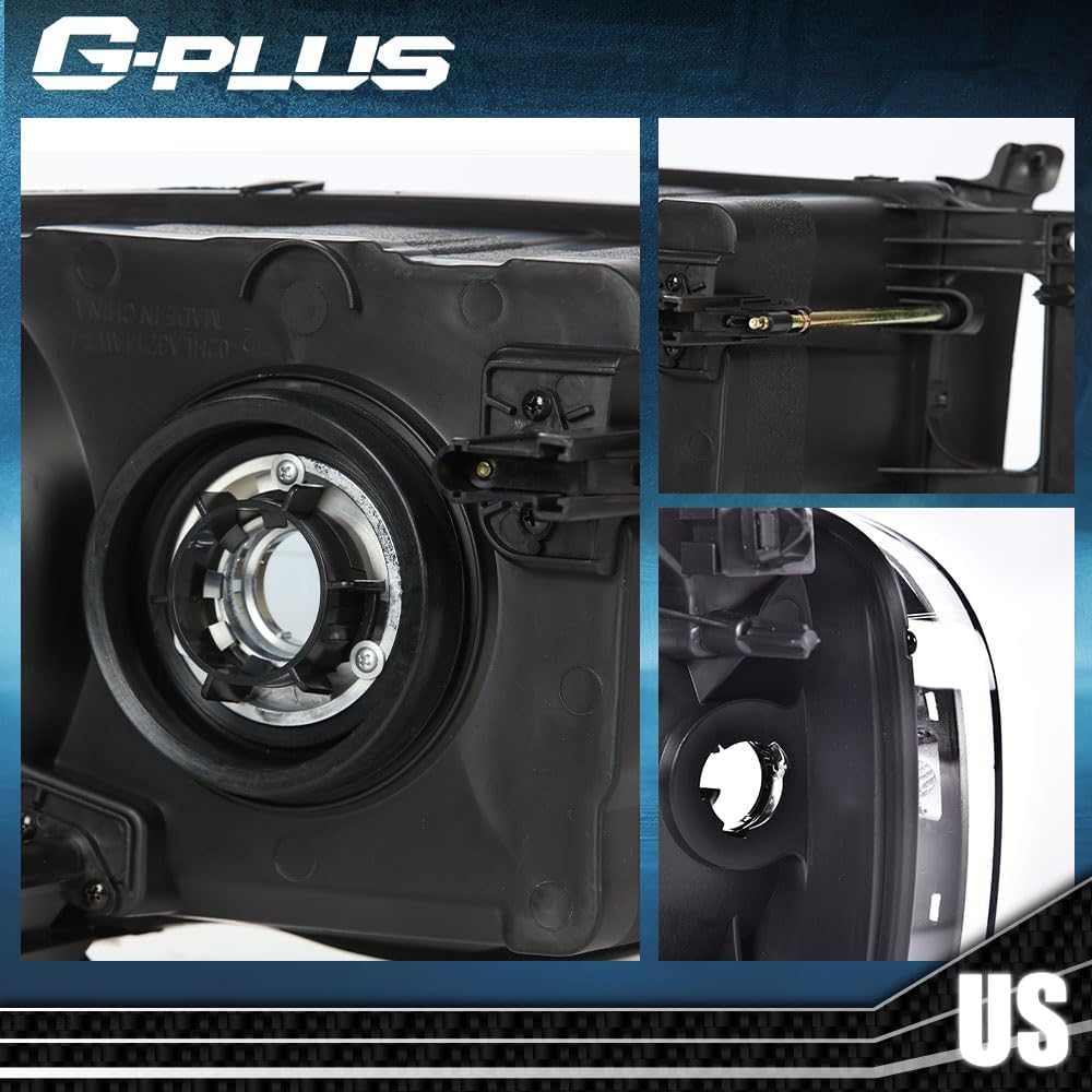 G-PLUS Headlights Assembly Compatible with Dodge Ram 1500 2500 3500 2002-2005 Bumper Headlamp, Clear lens Black Housing Amber Reflector