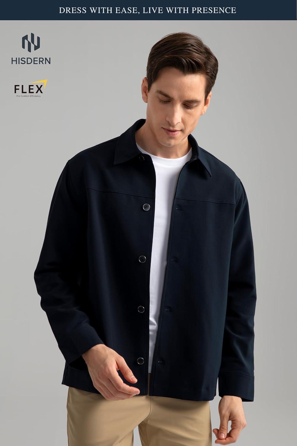HISDERN FLEX 531 Men's Button Down Shirt Jacket Comfy Lightweight Design for Business Casual and Social Events with Pockets - Image 2