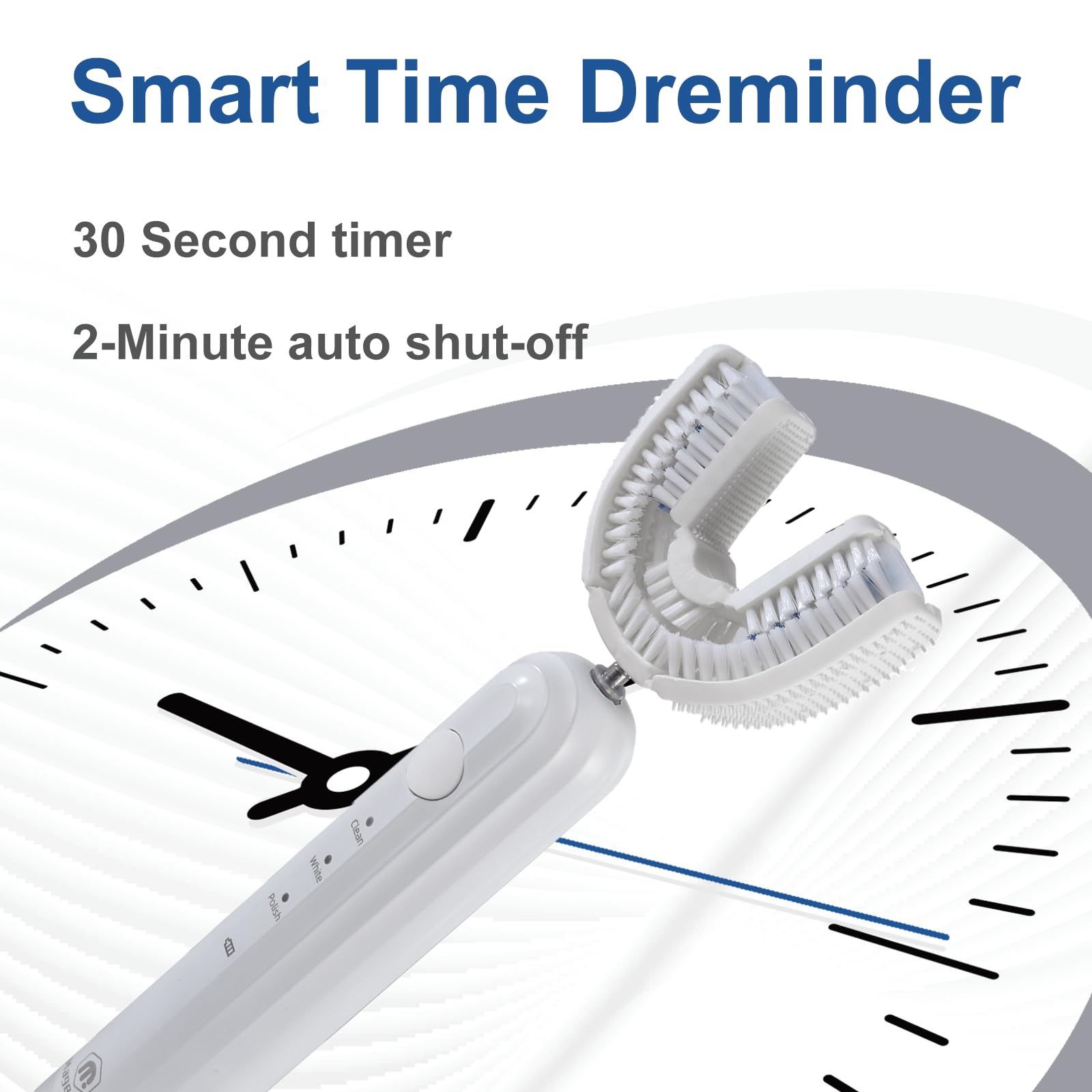 Cepillo de dientes ultrasónico en forma de U para adultos, cepillo de dientes eléctrico para limpieza de 360 grados con carga inalámbrica, impermeable IPX7, 3 modos para blanquear los dientes
