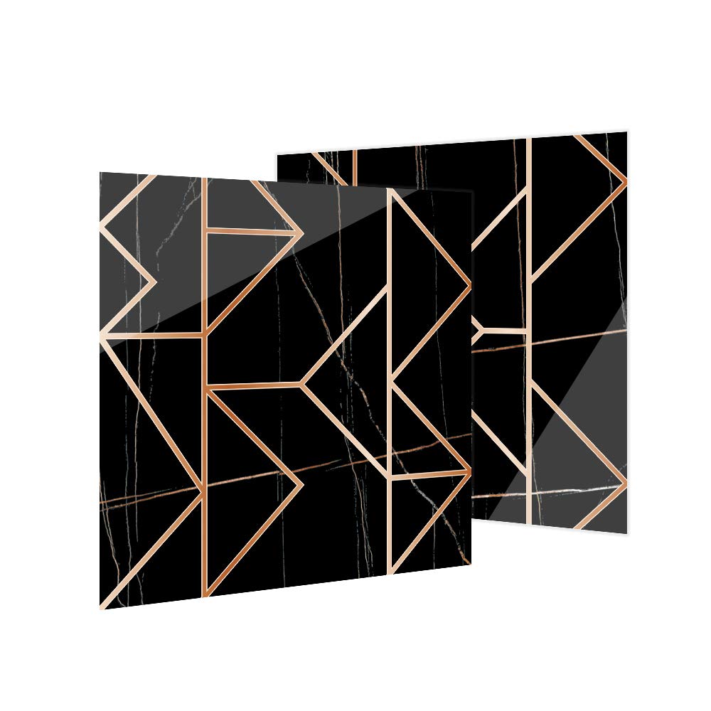Hiser 10pcs Kitchen Bathroom Wall Tile Stickers, DIY Square Decals Simple Luxury Style Sticker for Kitchen Living Room Bathroom Home Decor Self-Adhesive (Luxury geometric copper,20x20cm)
